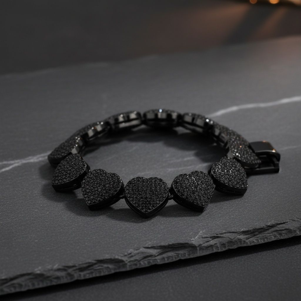 Chain Jet Black Pave Heart Link Bracelet for Women