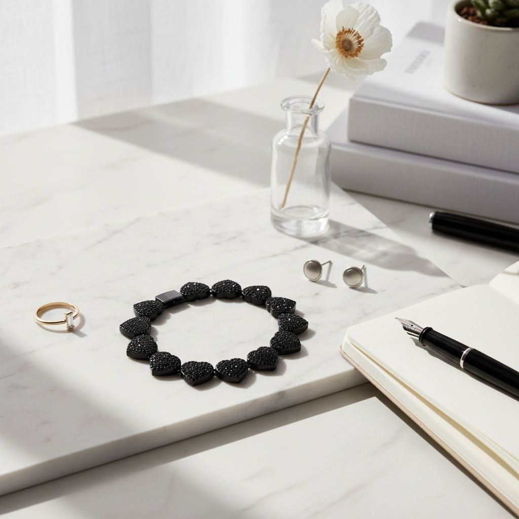 Chain Jet Black Pave Heart Link Bracelet for Women
