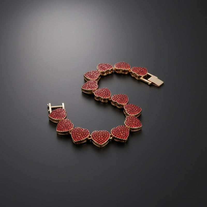 Chain Red Pave Heart Link Bracelet for Women