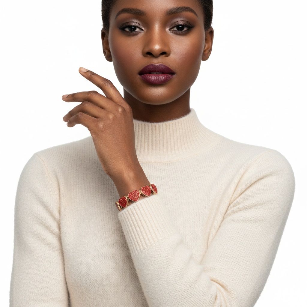 Chain Red Pave Heart Link Bracelet for Women