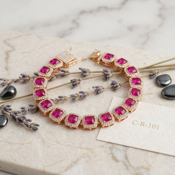 Tennis Pink Cushion Cut Crystal Halo Luxe Bracelet