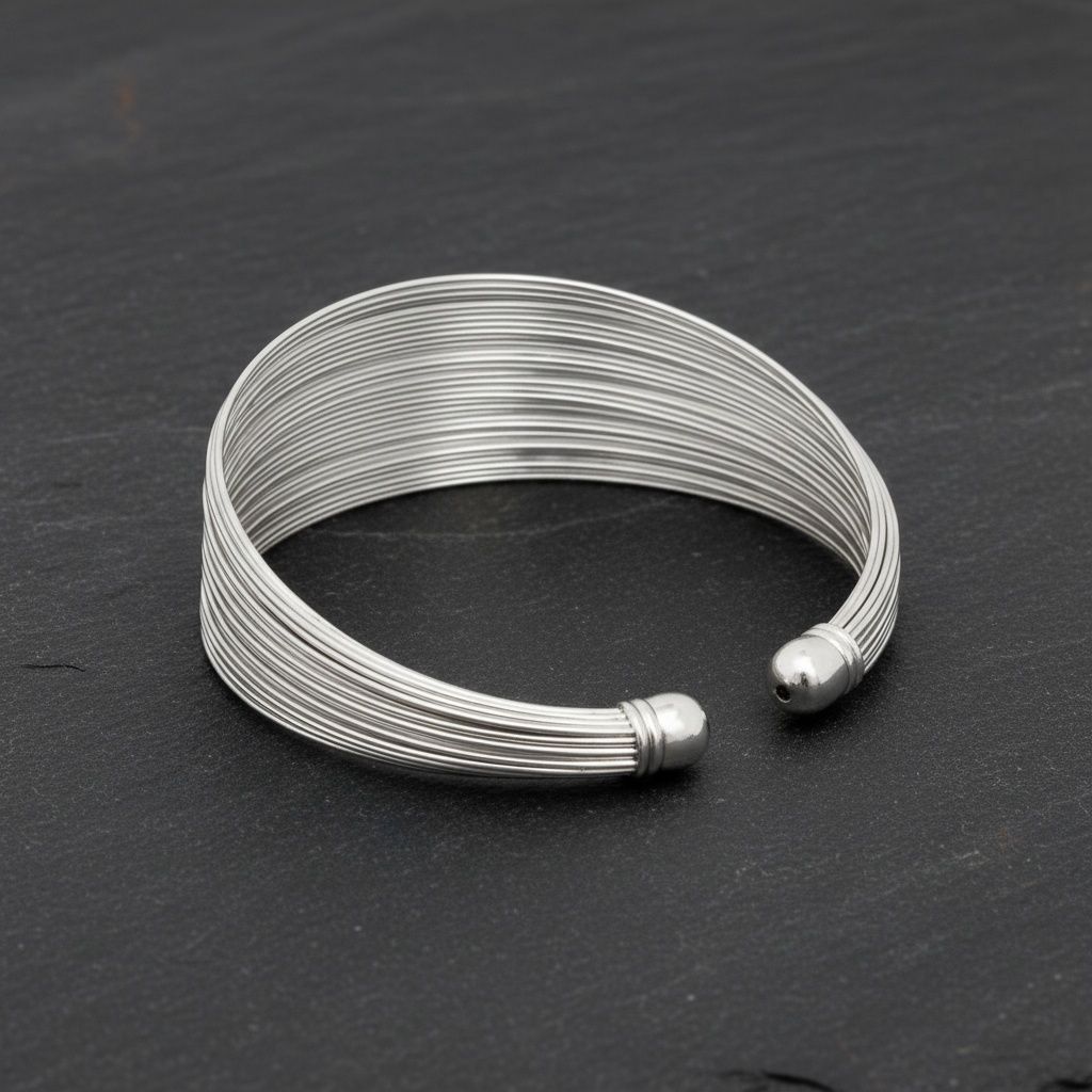 Cuff Silver Wire 35 Layer Bracelet for Women