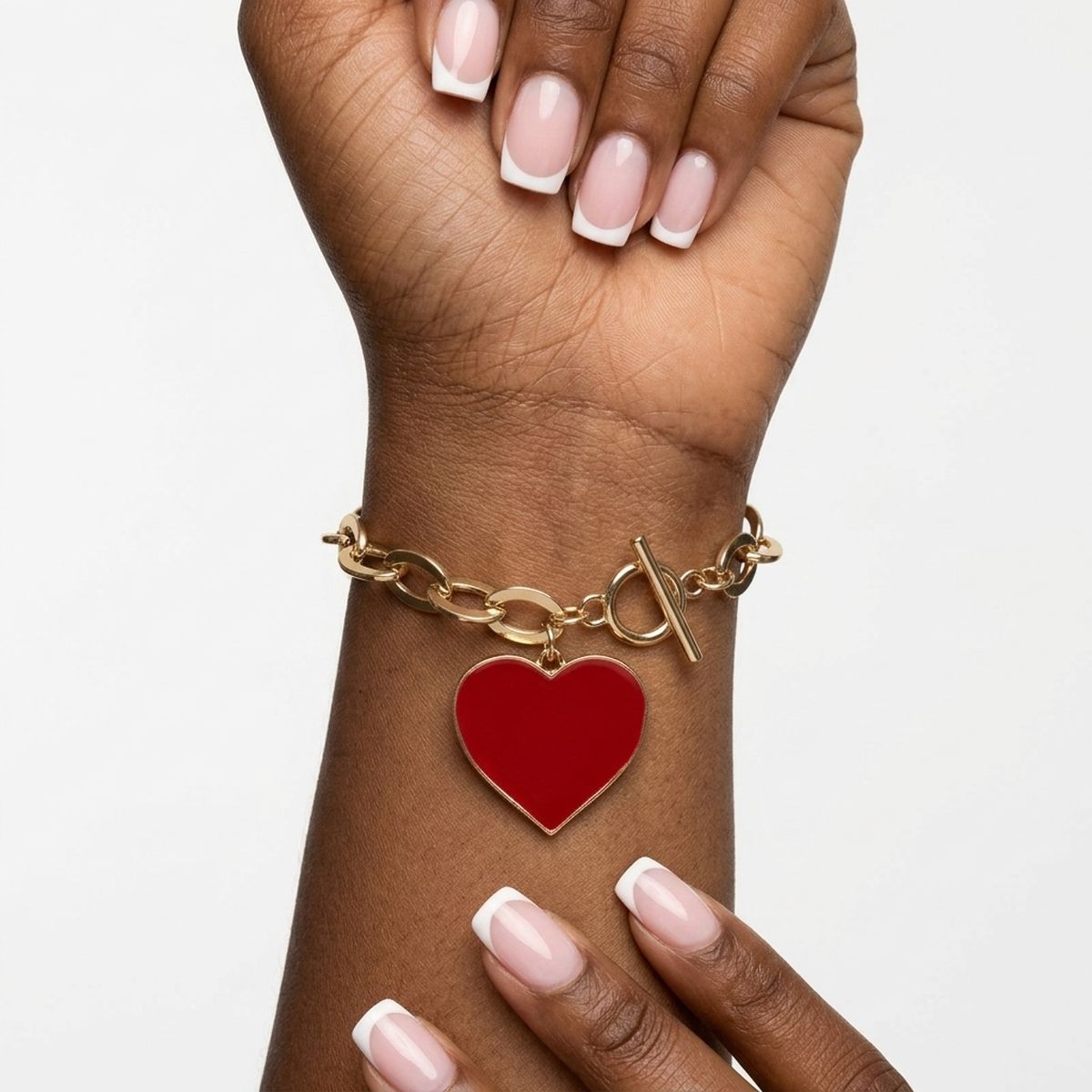 Red Heart Charm Gold Oval Chain Bracelet