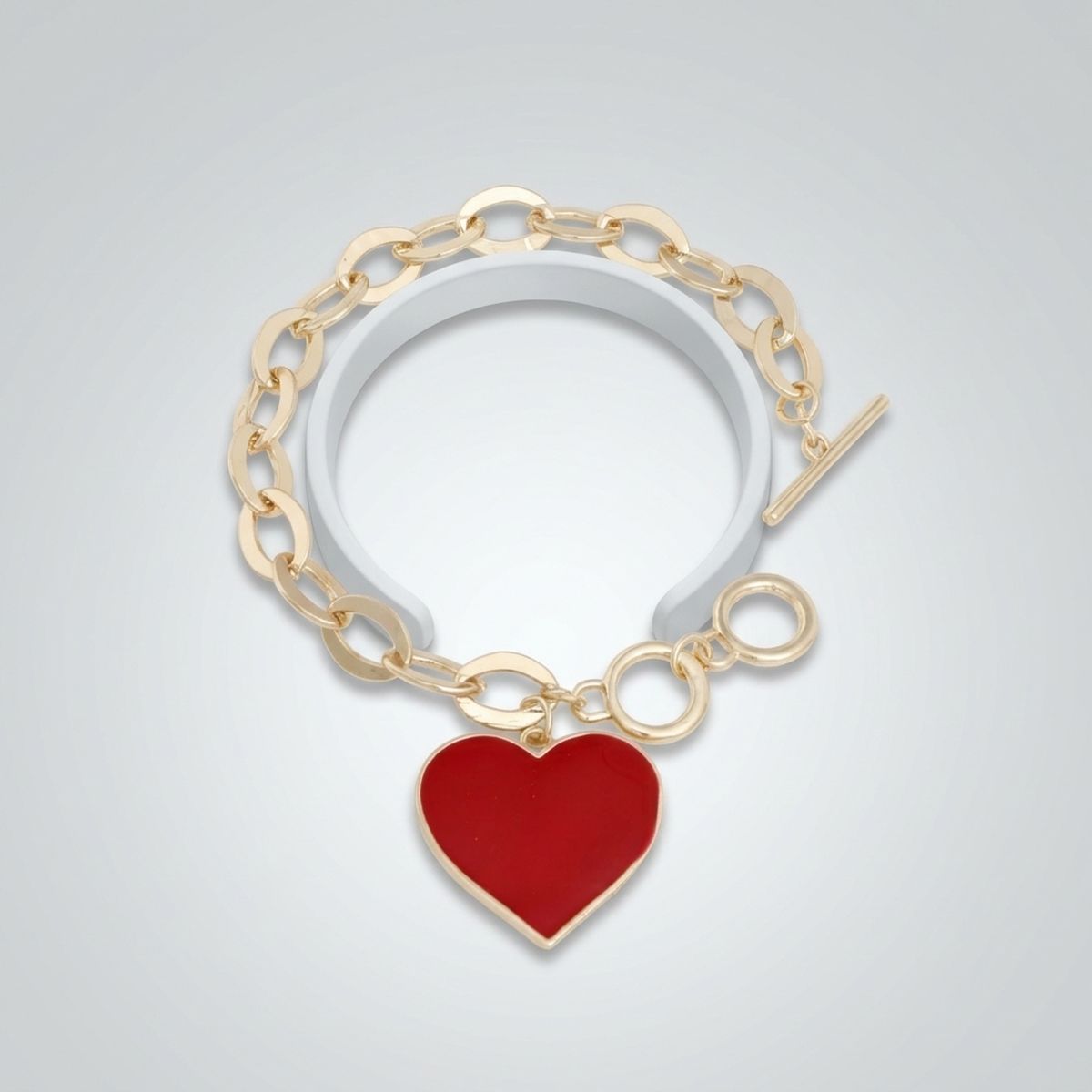 Red Heart Charm Gold Oval Chain Bracelet