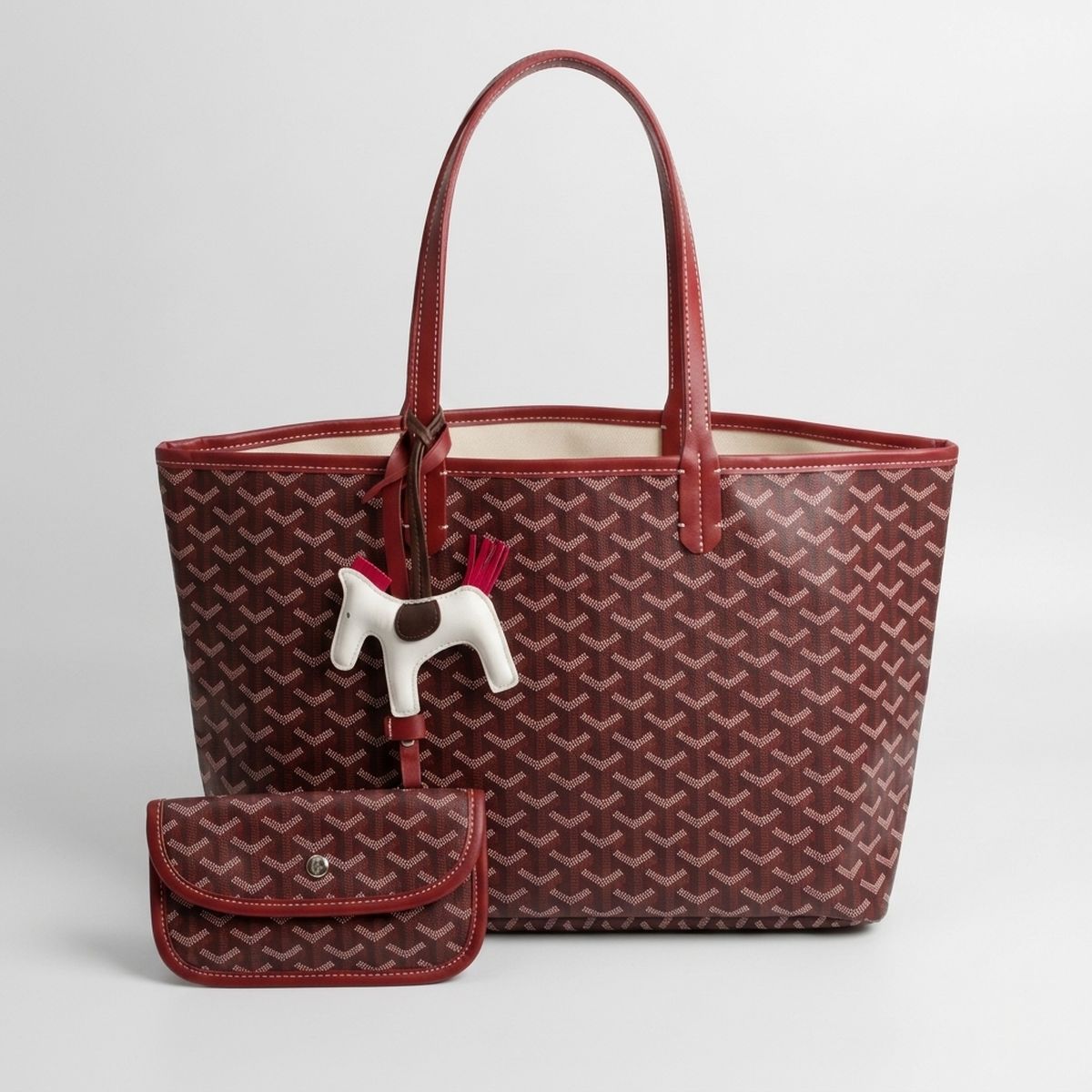 Burgundy Geometric Chevron Print Tote Pouch Set