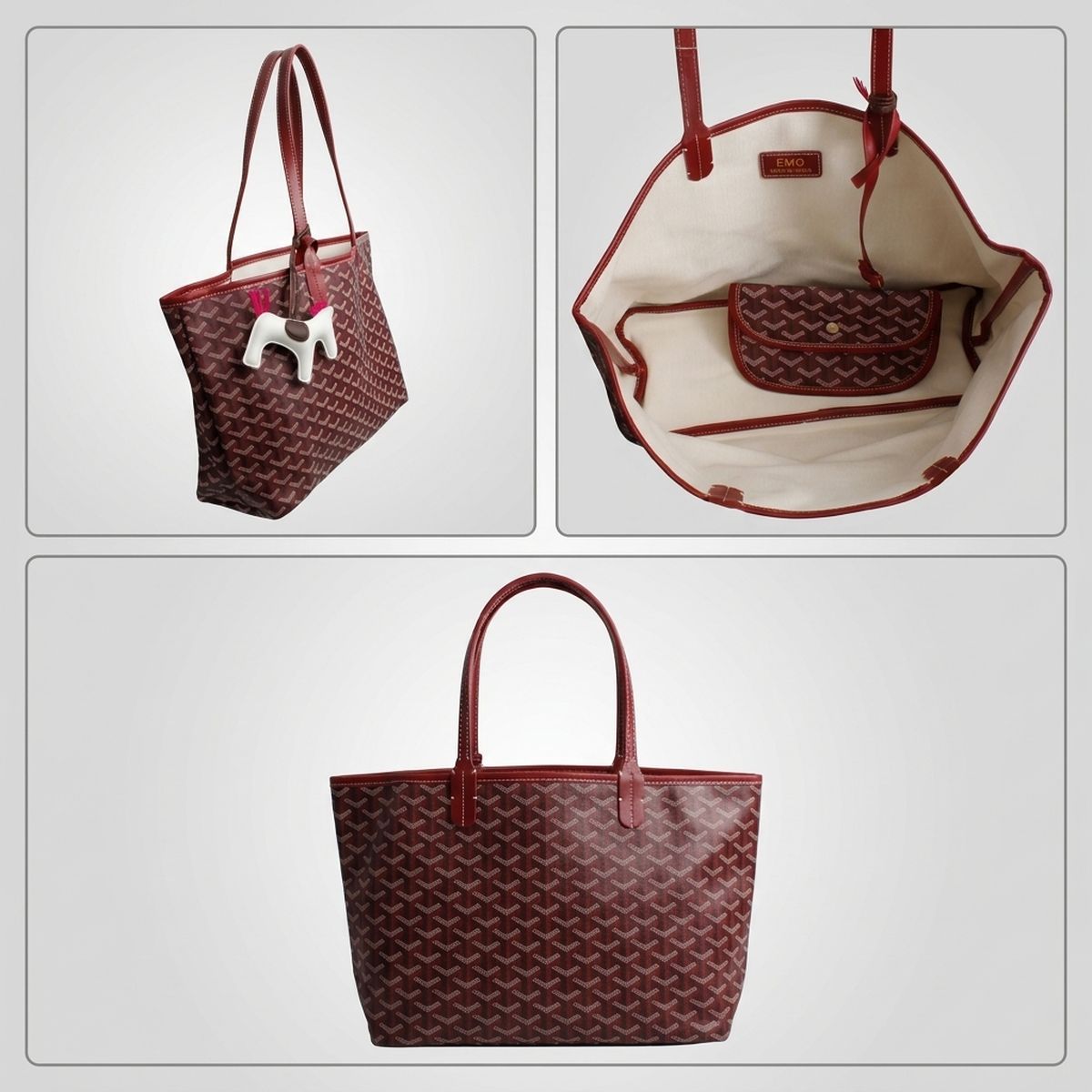 Burgundy Geometric Chevron Print Tote Pouch Set