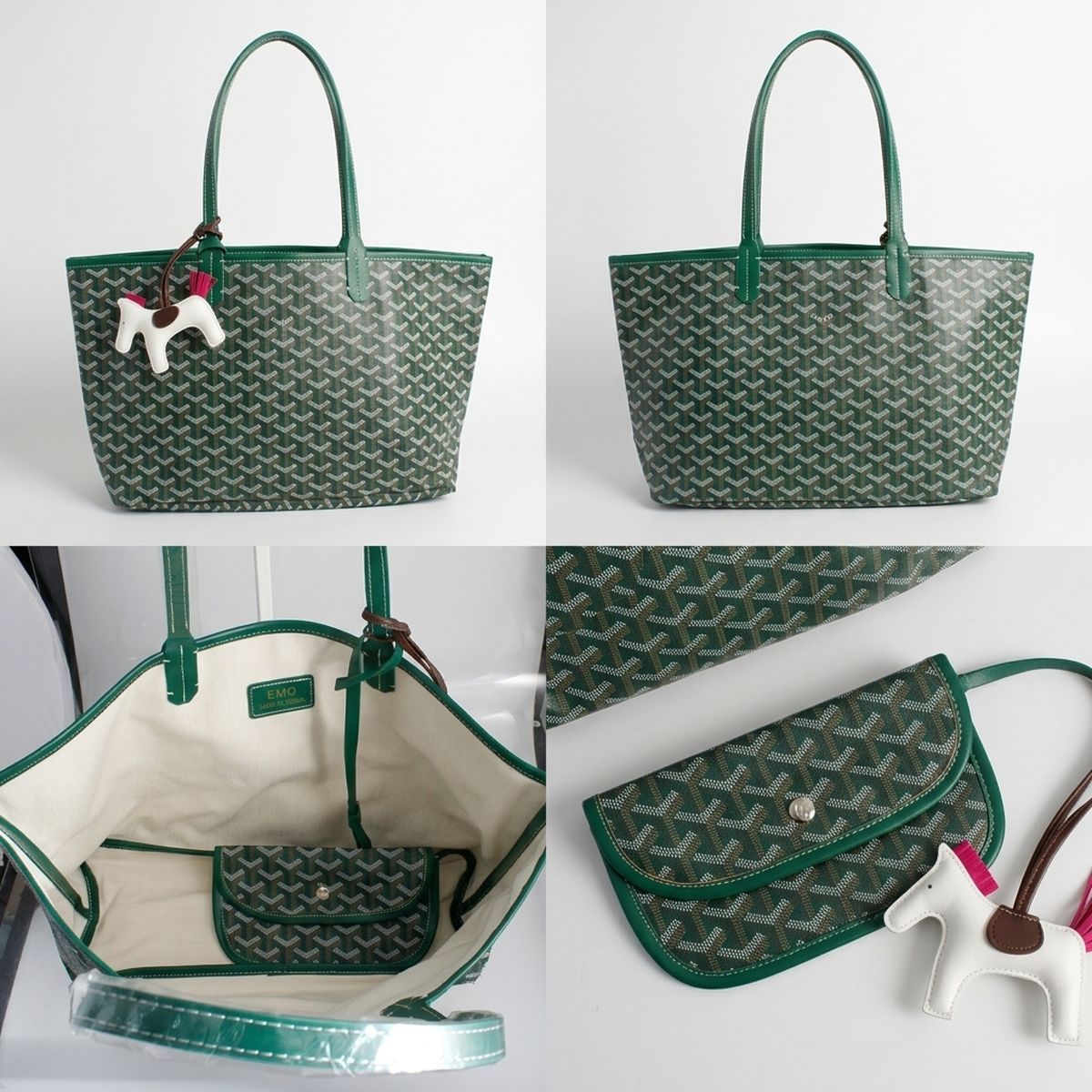 Green Geometric Chevron Print Tote and Pouch Set