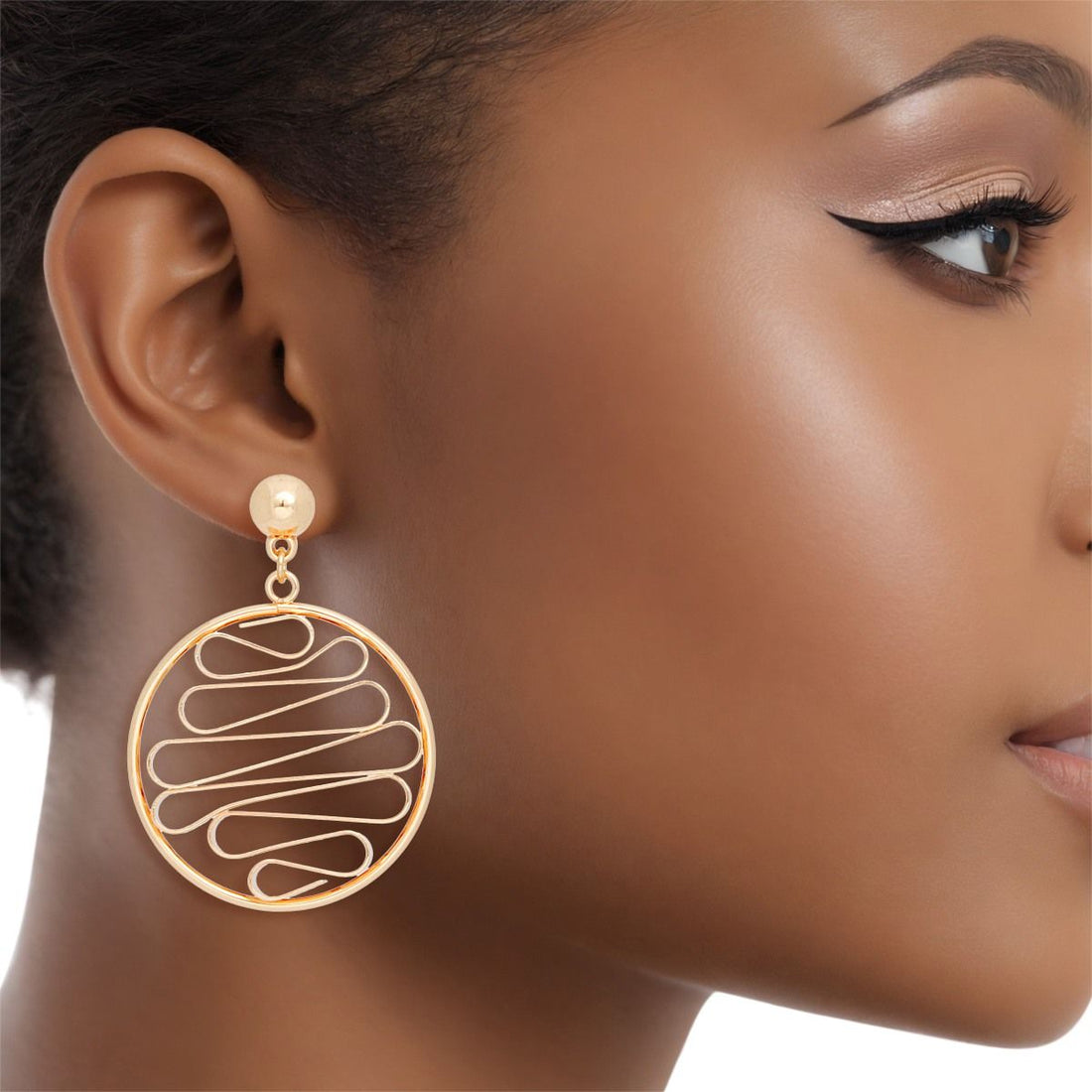 Drop Round Gold Metal Stacked Ribbon Earrings