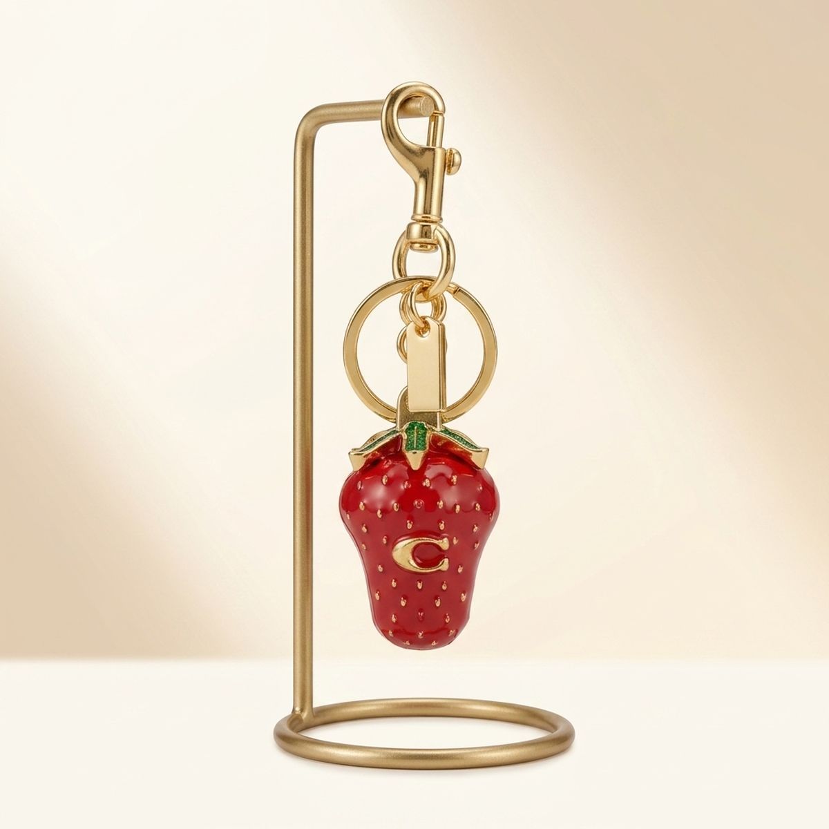 Red Enamel Strawberry C Logo Bag Charm Keychain
