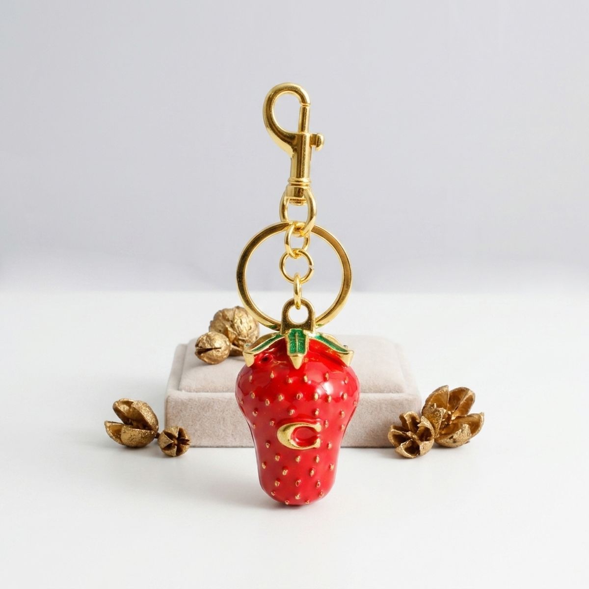 Red Enamel Strawberry C Logo Bag Charm Keychain