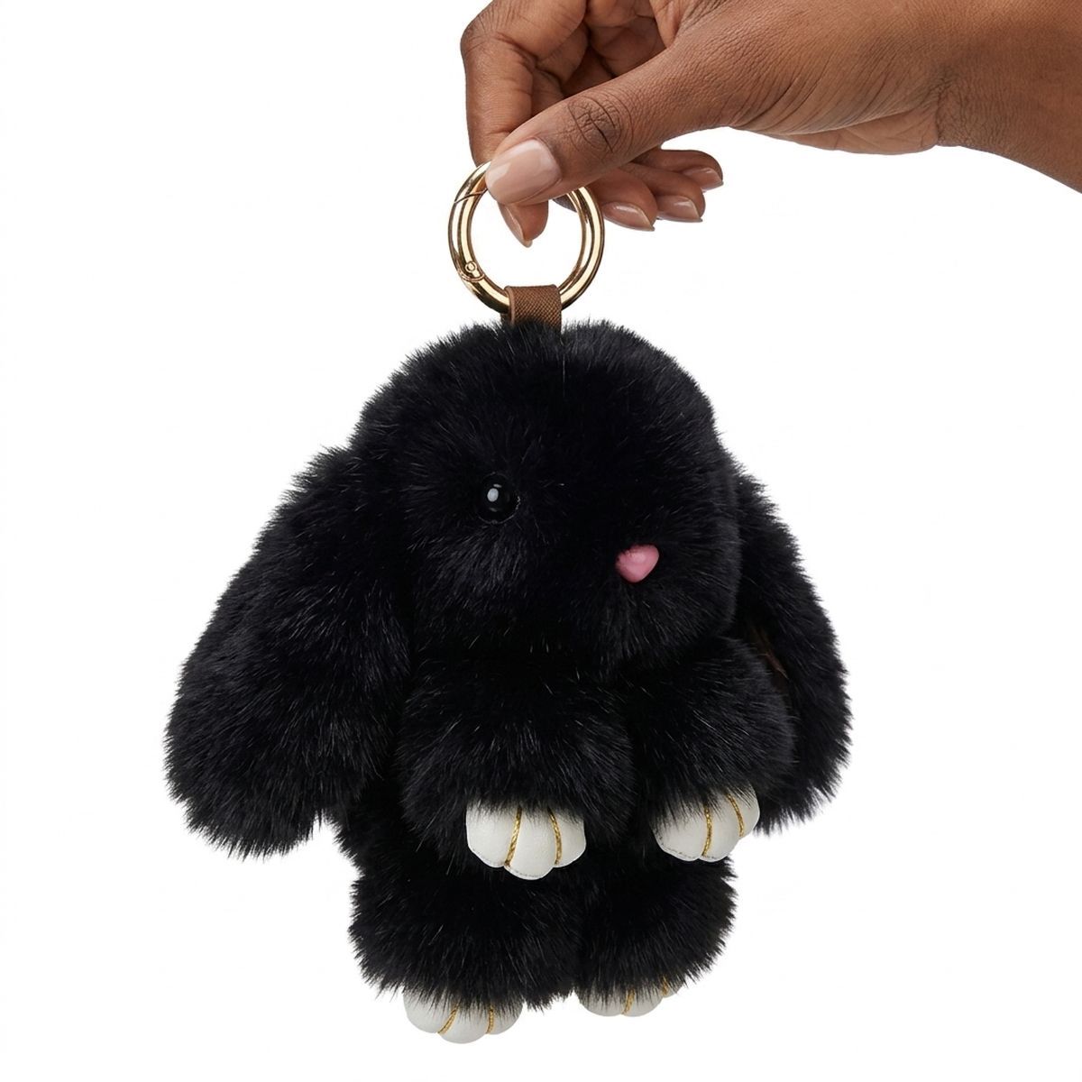 Fluffy Black Plush Bunny Keychain Bag Charm