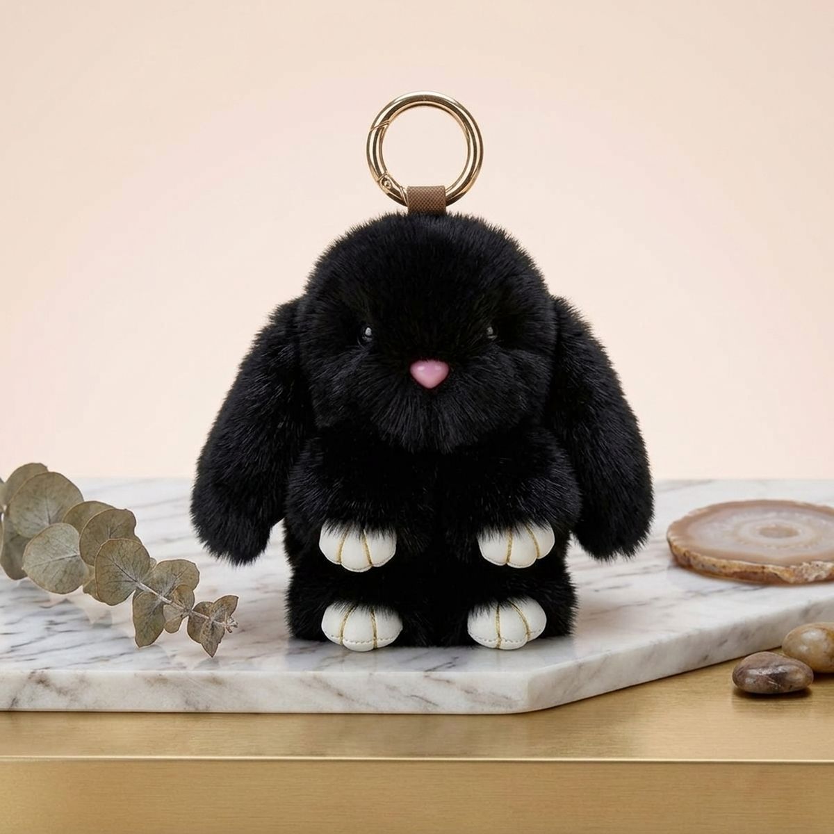 Fluffy Black Plush Bunny Keychain Bag Charm