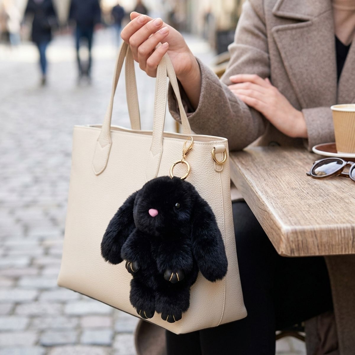 Fluffy Black Plush Bunny Keychain Bag Charm