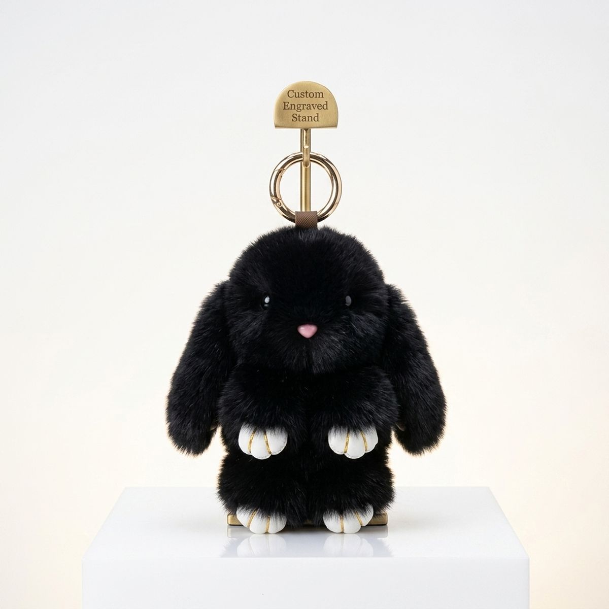 Fluffy Black Plush Bunny Keychain Bag Charm