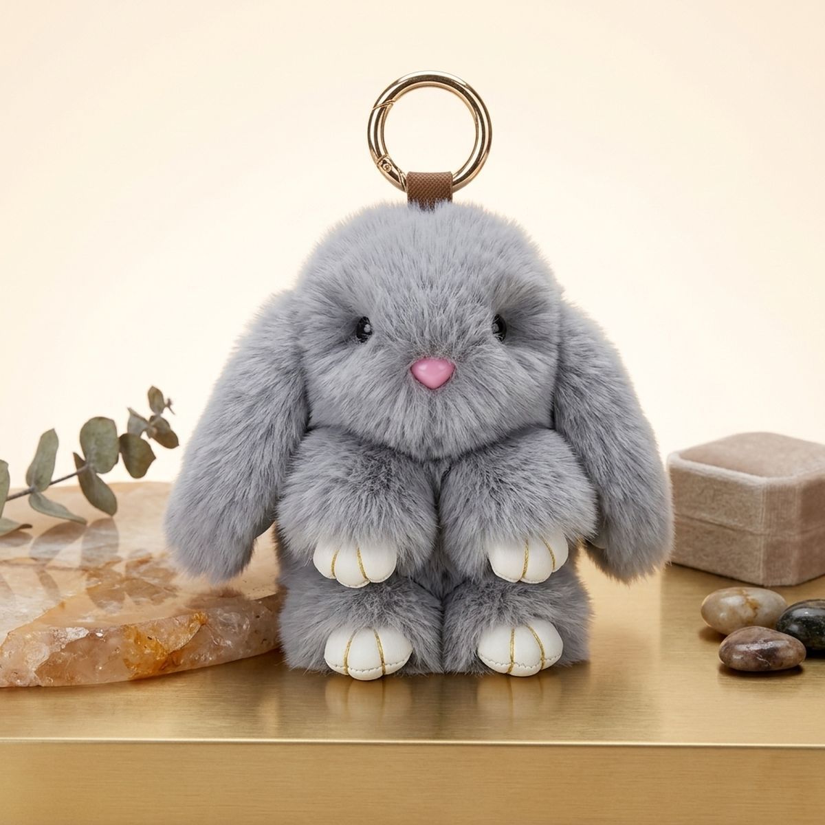 Fluffy Black Plush Bunny Keychain Bag Charm