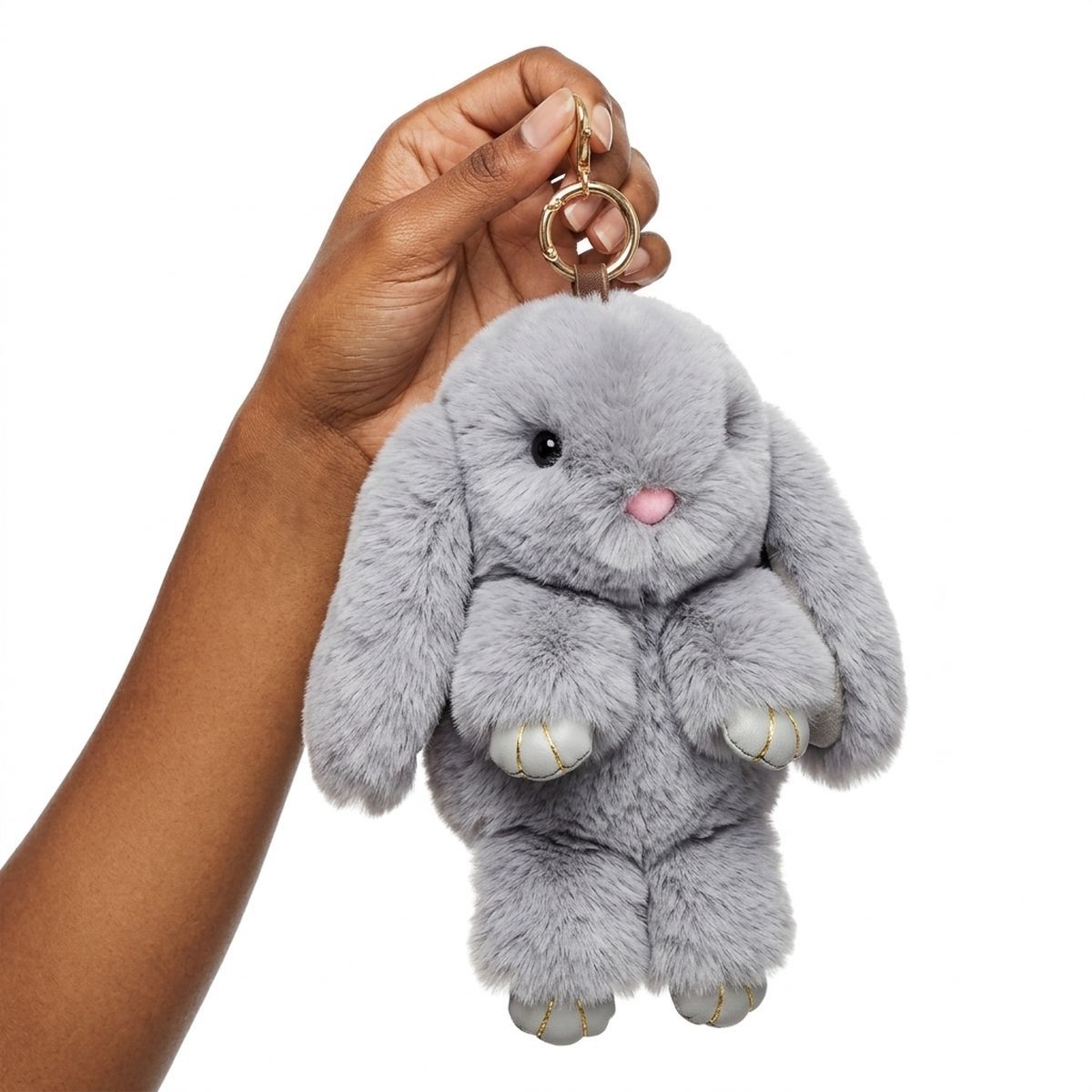 Fluffy Grey Plush Bunny Keychain Bag Charm