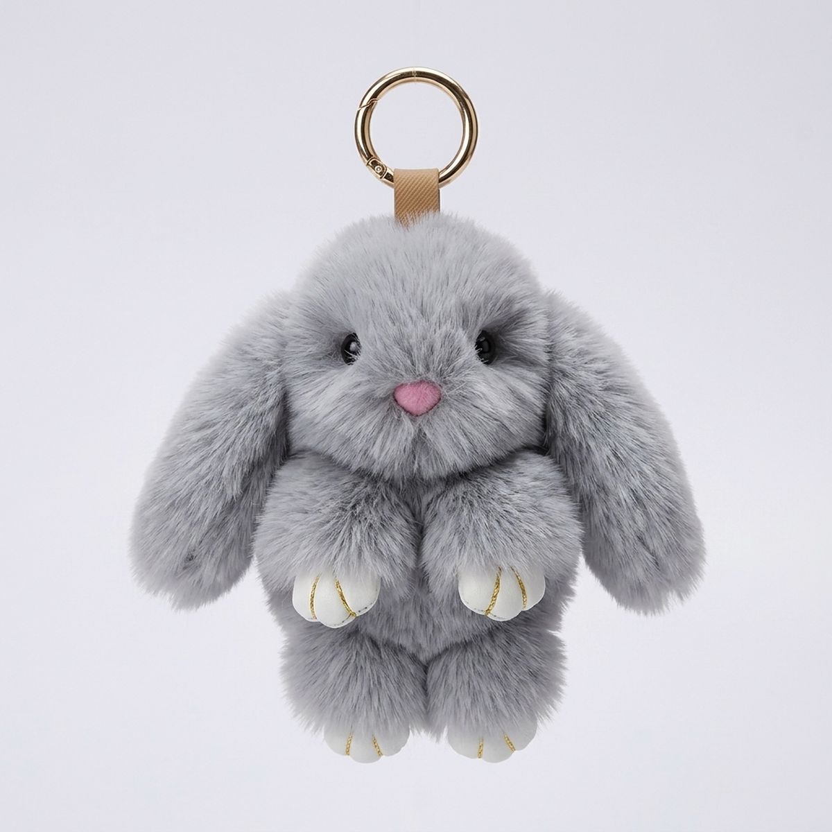 Fluffy Grey Plush Bunny Keychain Bag Charm