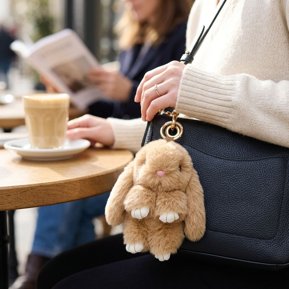 Fluffy Light Brown Plush Bunny Keychain Bag Charm