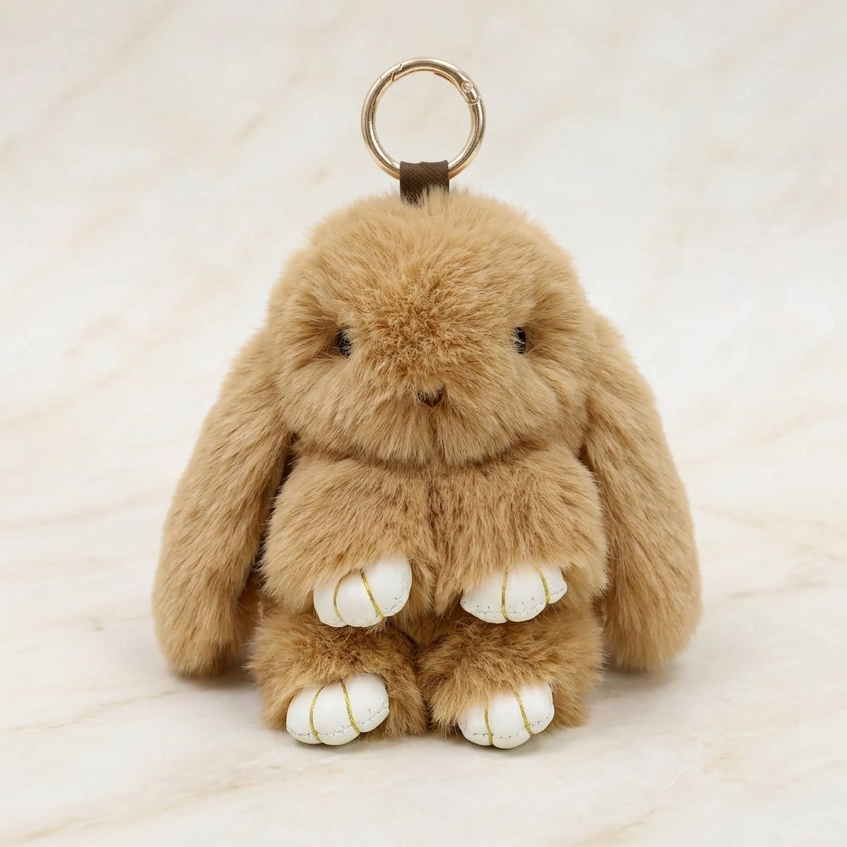 Fluffy Light Brown Plush Bunny Keychain Bag Charm