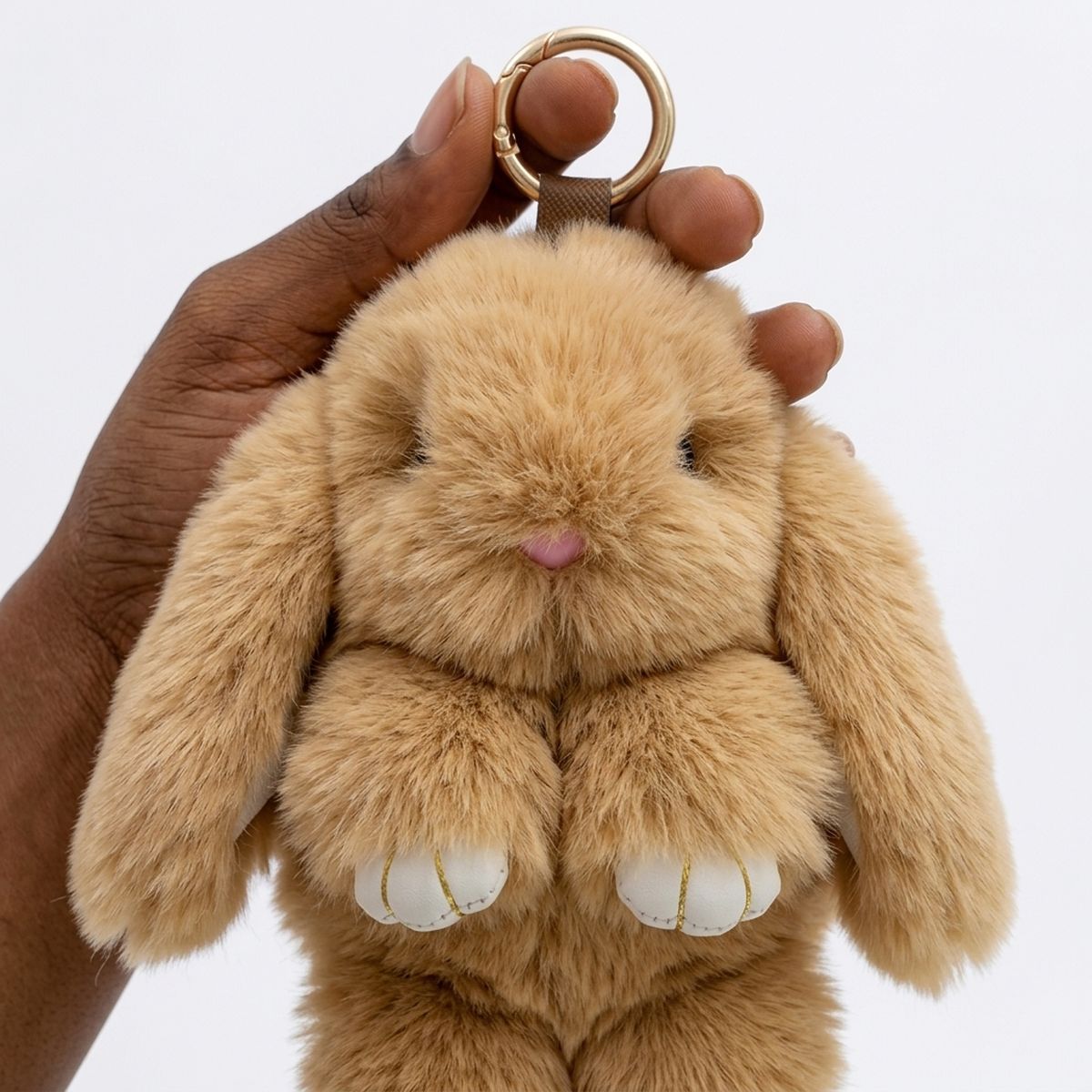 Fluffy Light Brown Plush Bunny Keychain Bag Charm