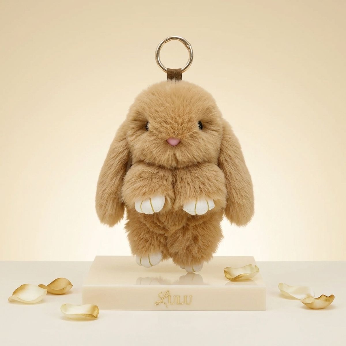 Fluffy Light Brown Plush Bunny Keychain Bag Charm