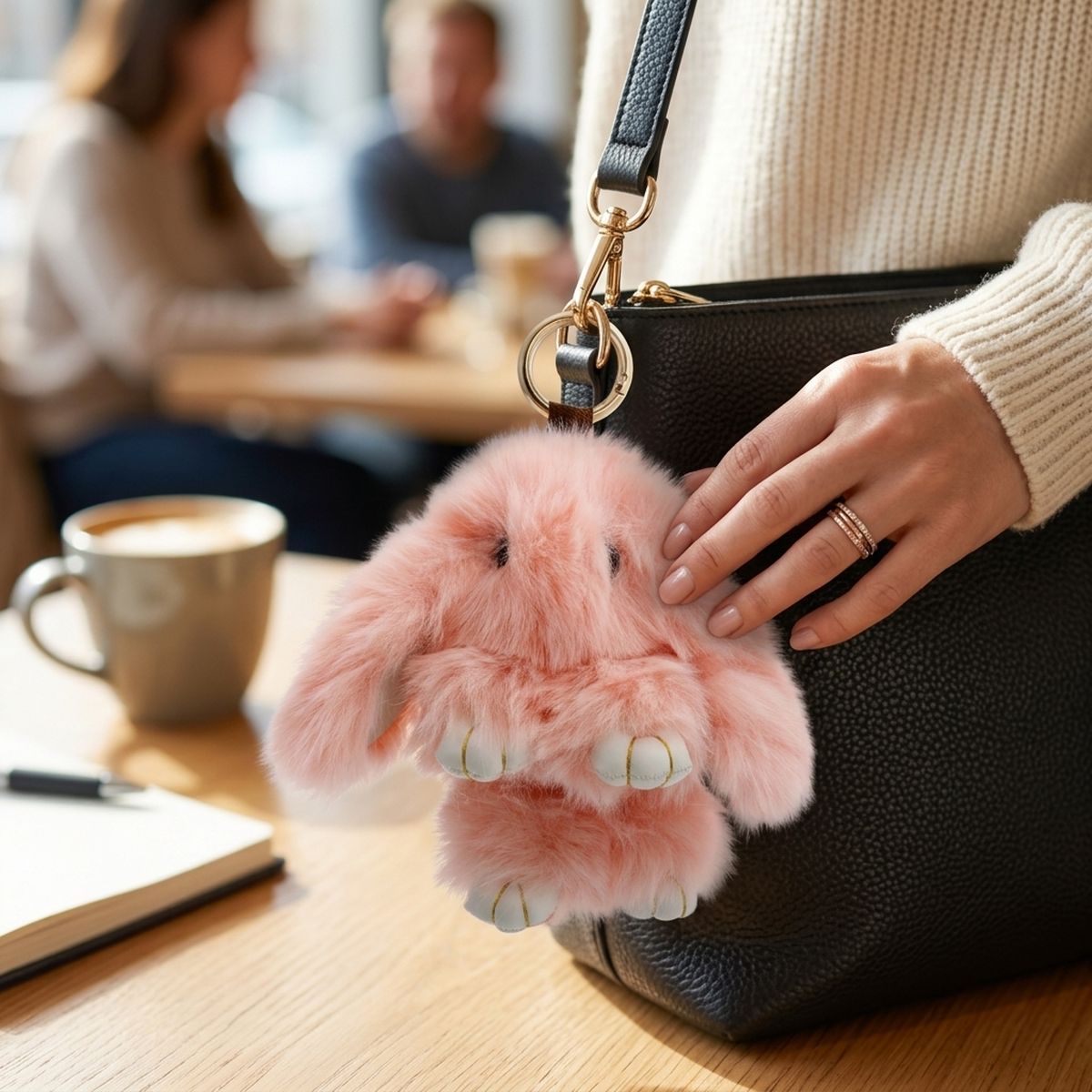Fluffy Pink Plush Bunny Keychain Bag Charm