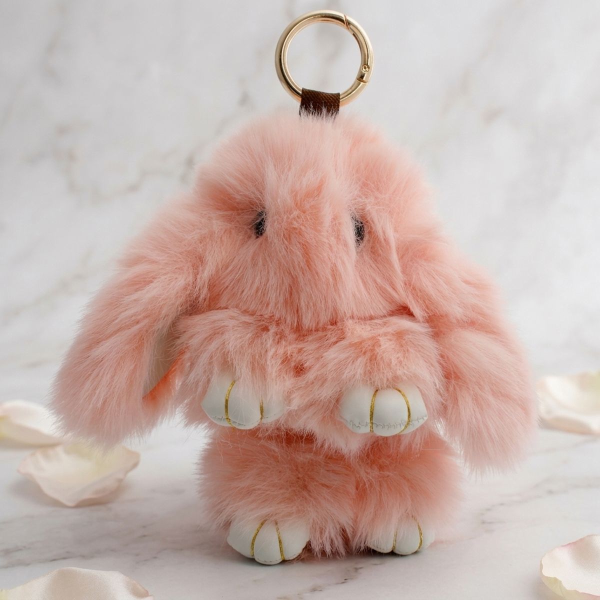 Fluffy Pink Plush Bunny Keychain Bag Charm