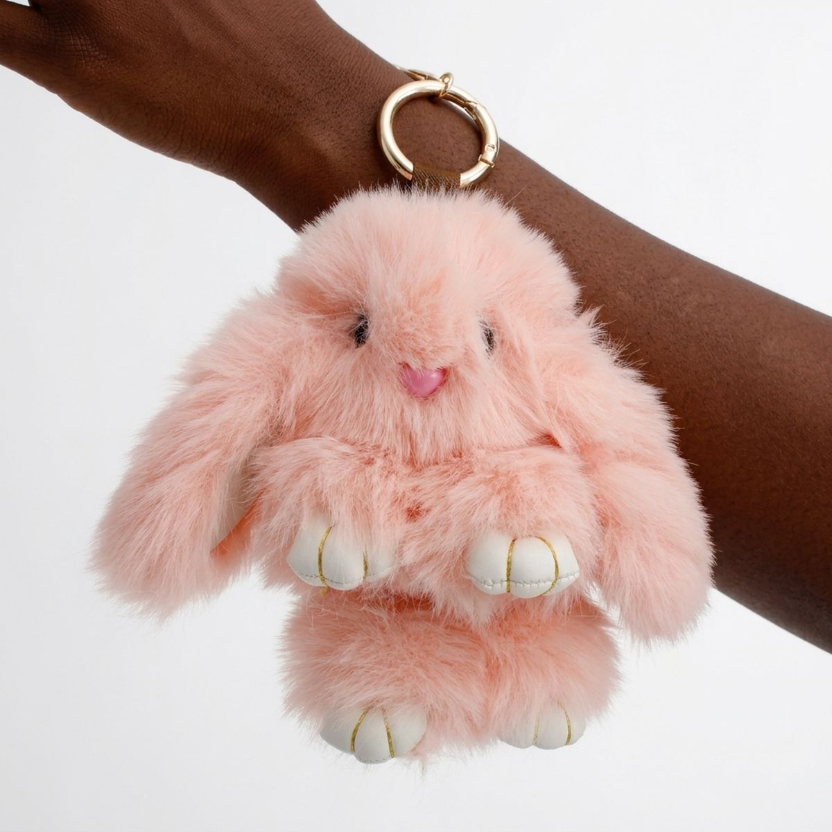 Fluffy Pink Plush Bunny Keychain Bag Charm
