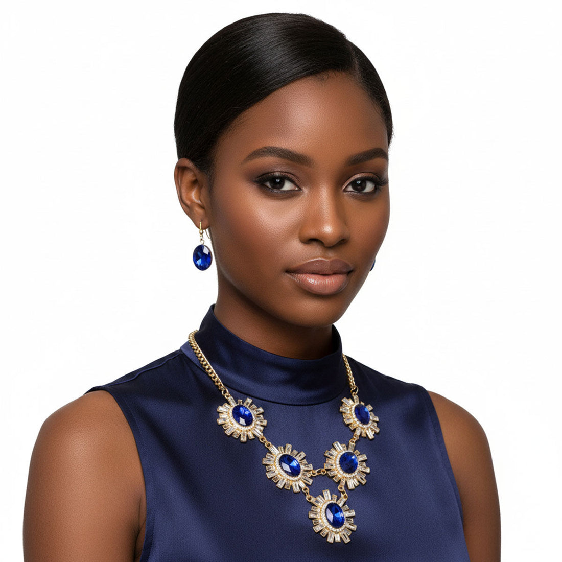 Royal Blue Rhinestone Necklace Set