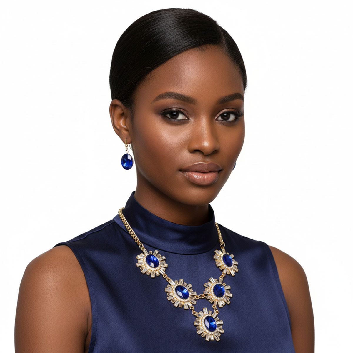 Royal Blue Rhinestone Necklace Set