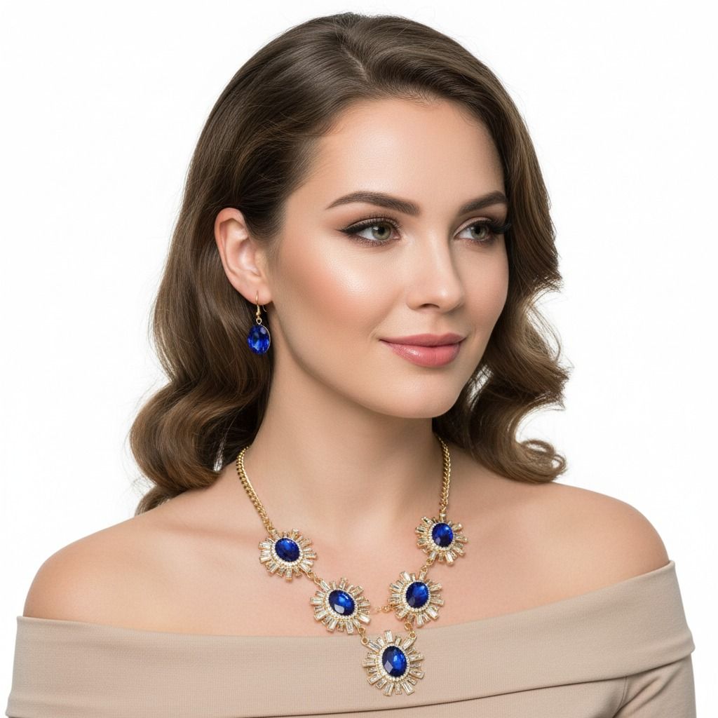 Royal Blue Rhinestone Necklace Set