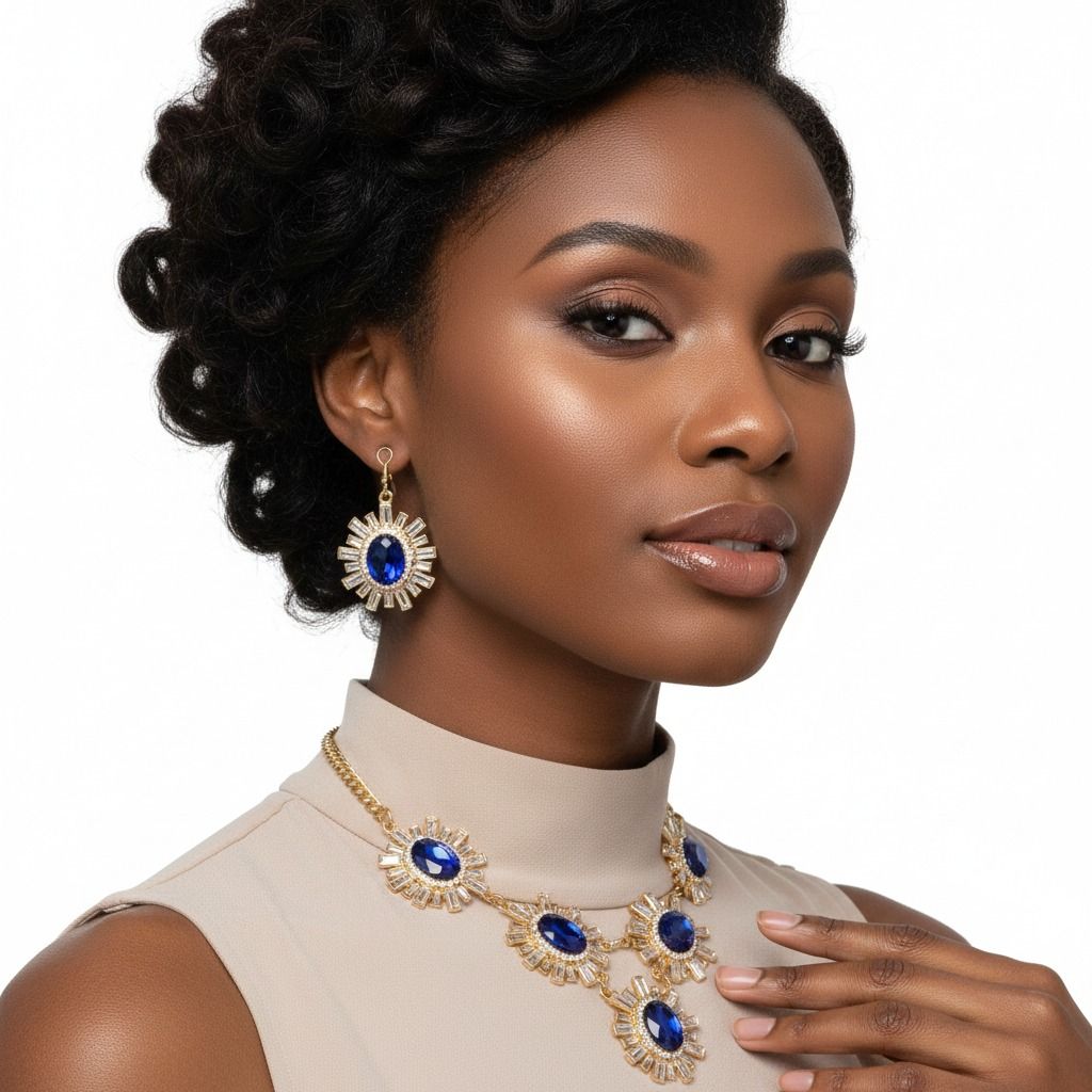 Royal Blue Rhinestone Necklace Set