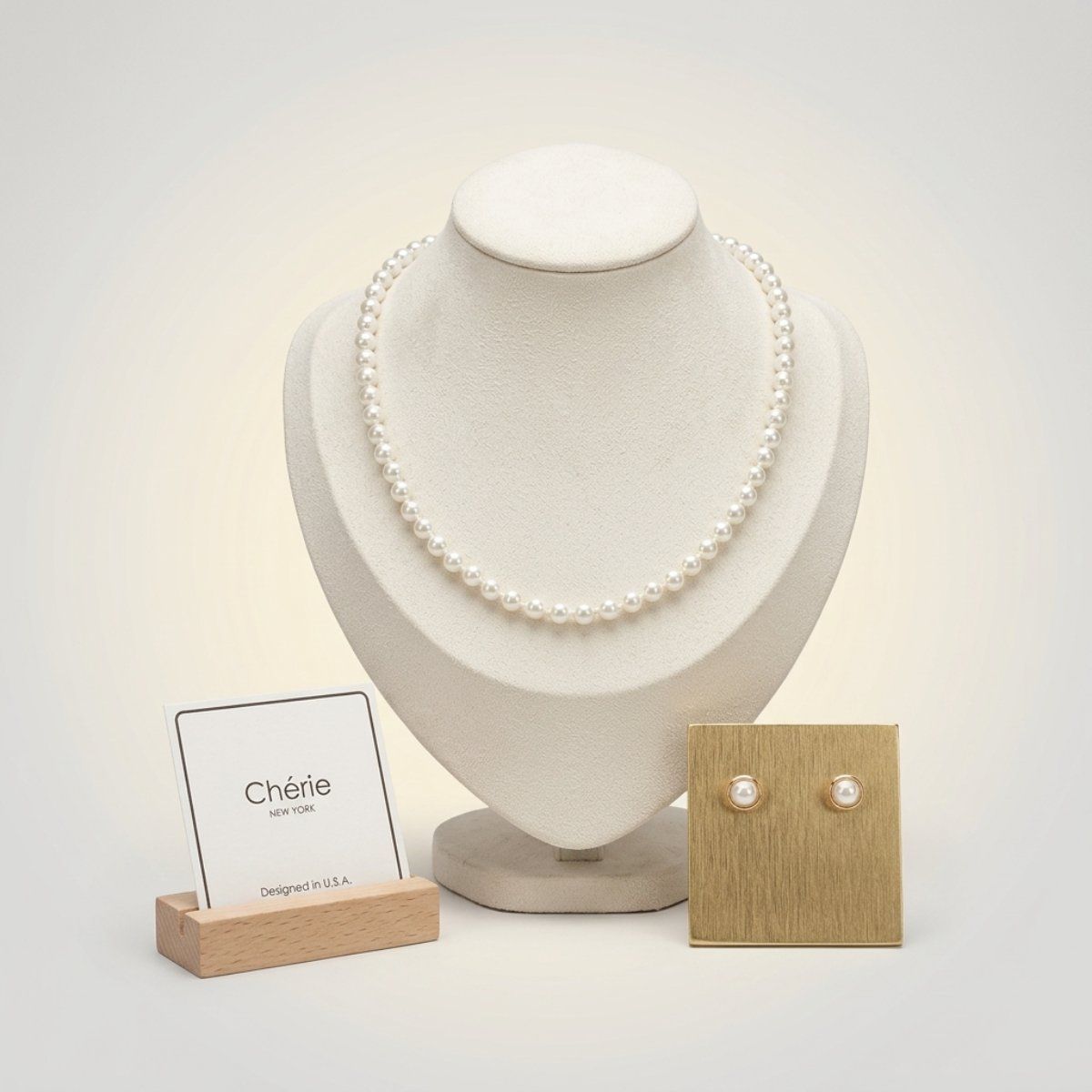 8mm Cream Glass Pearl Thread Knot Necklace