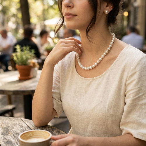 12mm Cream Glass Pearl Thread Knot Necklace