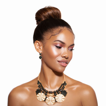 Black Acrylic Bead and Gold Set