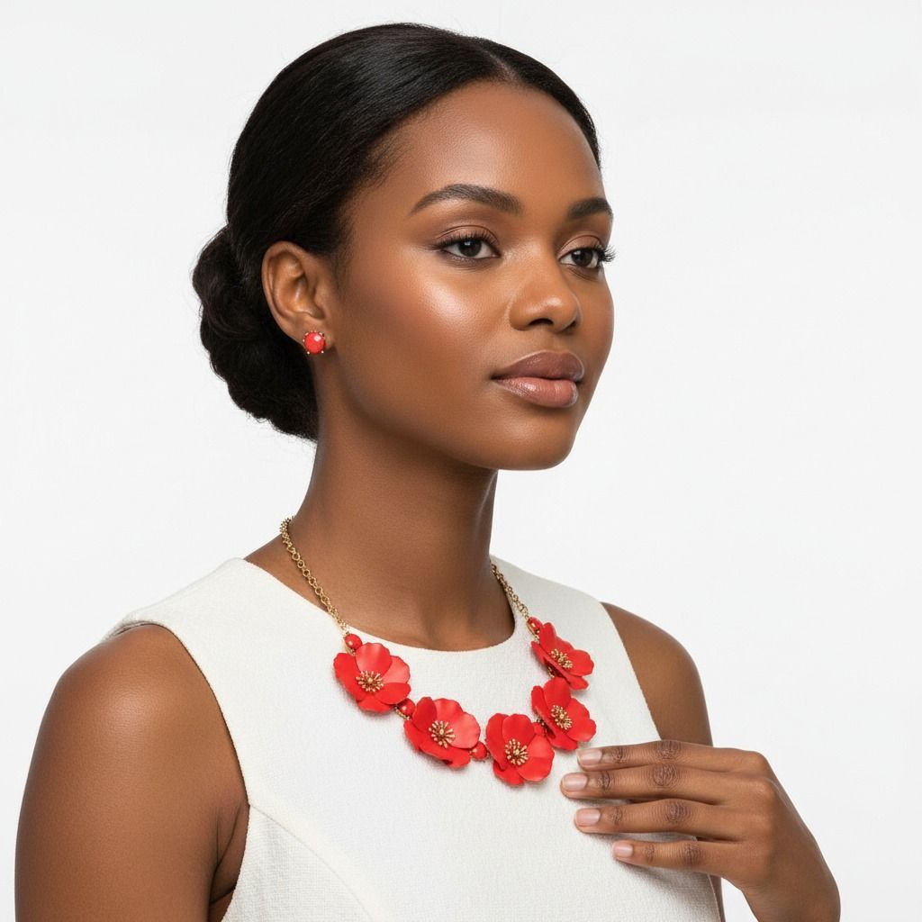 Red Flower Necklace Set