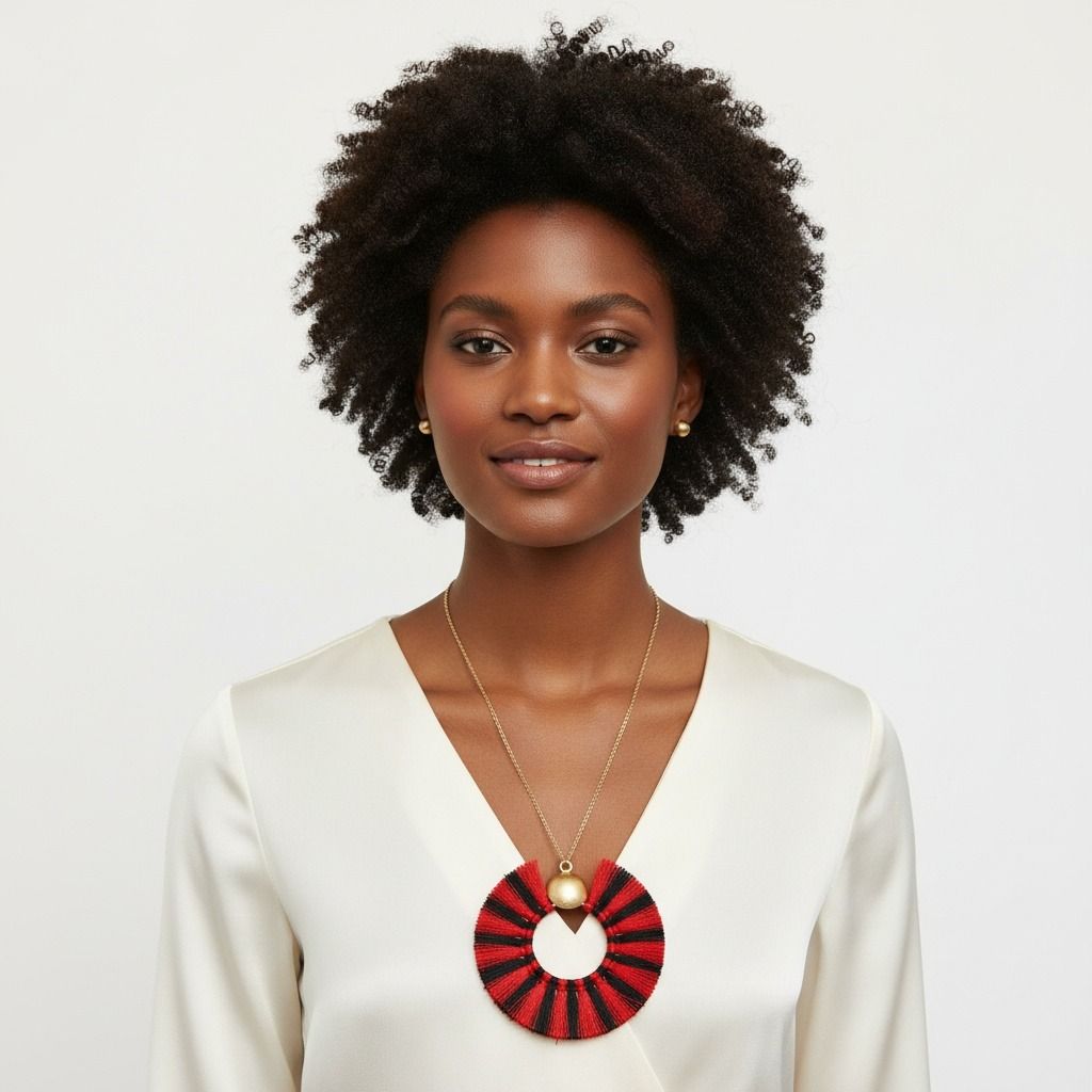 Red and Black Silk Tassel Necklace Set