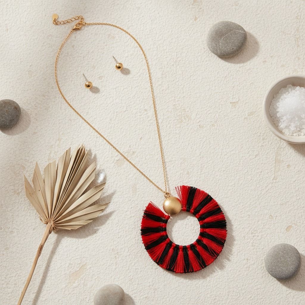 Red and Black Silk Tassel Necklace Set