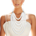 Pearl Long Layer 6 Strand White Chunky Necklace