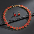 Chain Red Pave Heart Link Necklace Set for Women