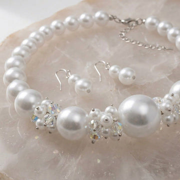 White Pearl Bead Cluster Single Strand Necklace