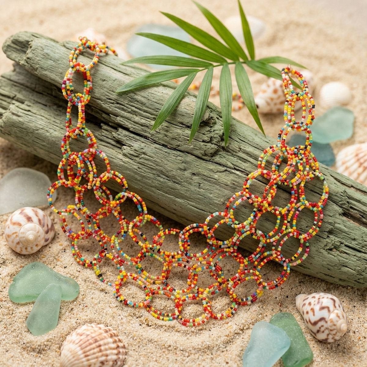 Bib Colorful Seed Bead Links Triple Layer Necklace