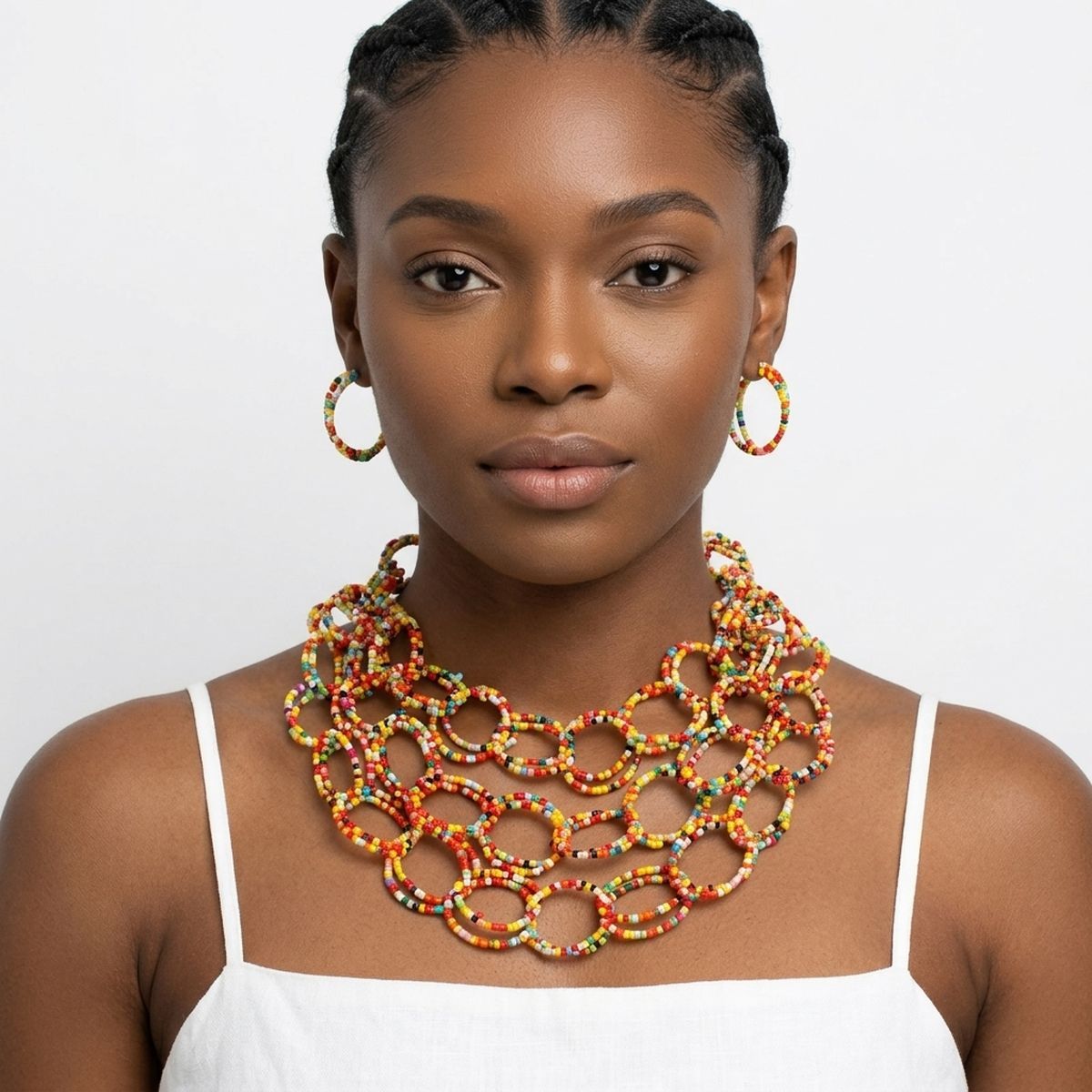 Bib Colorful Seed Bead Links Triple Layer Necklace