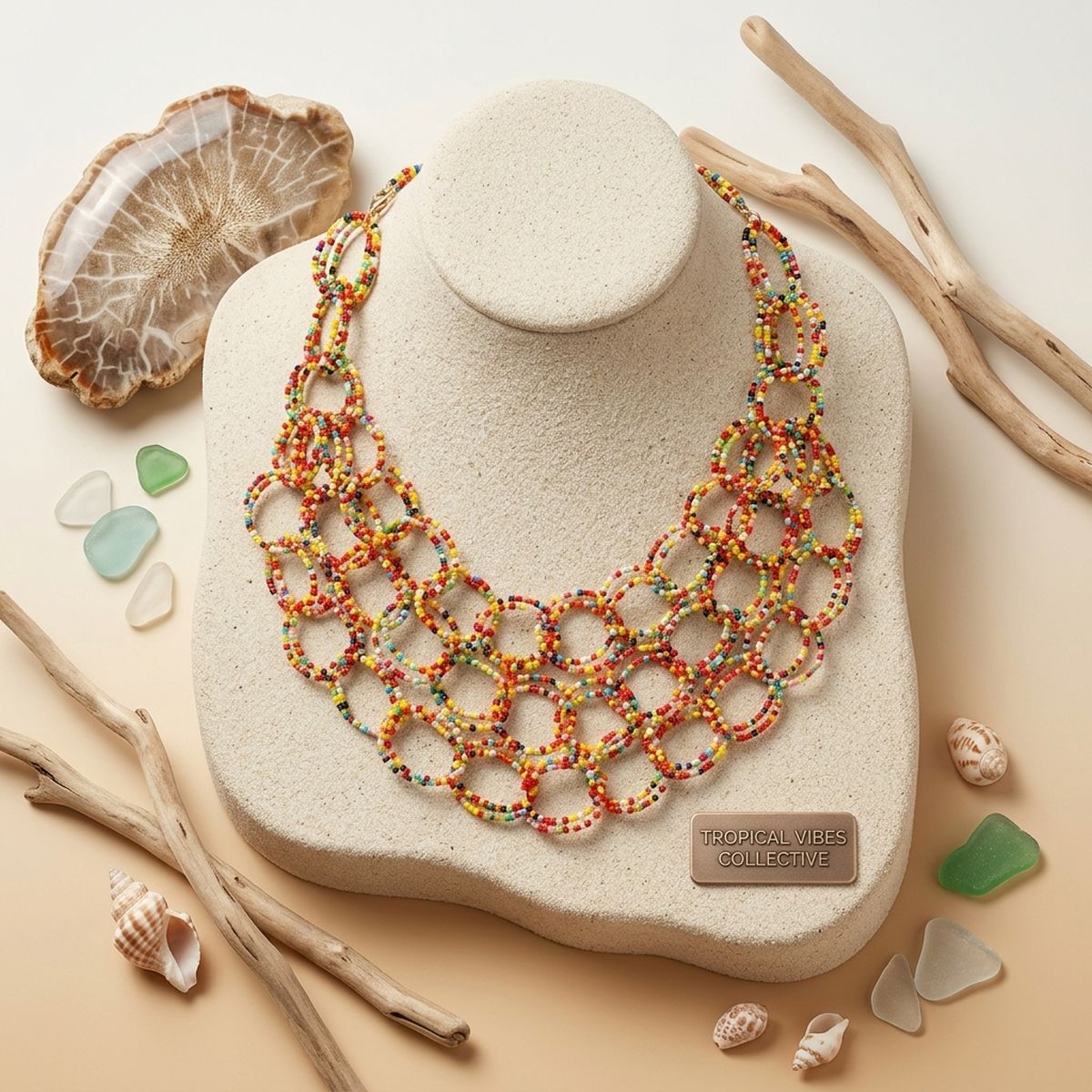 Bib Colorful Seed Bead Links Triple Layer Necklace