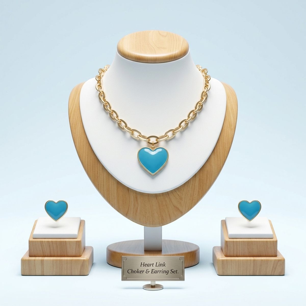 Turquoise Heart Pendant Gold Oval Chain Necklace