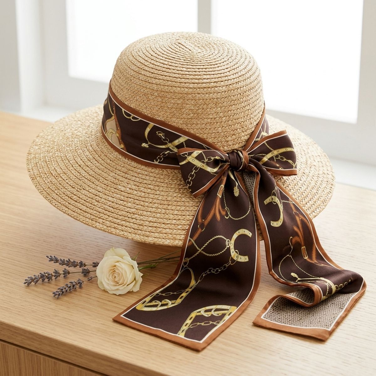 Brown Equestrian Chain Silky Skinny Scarf