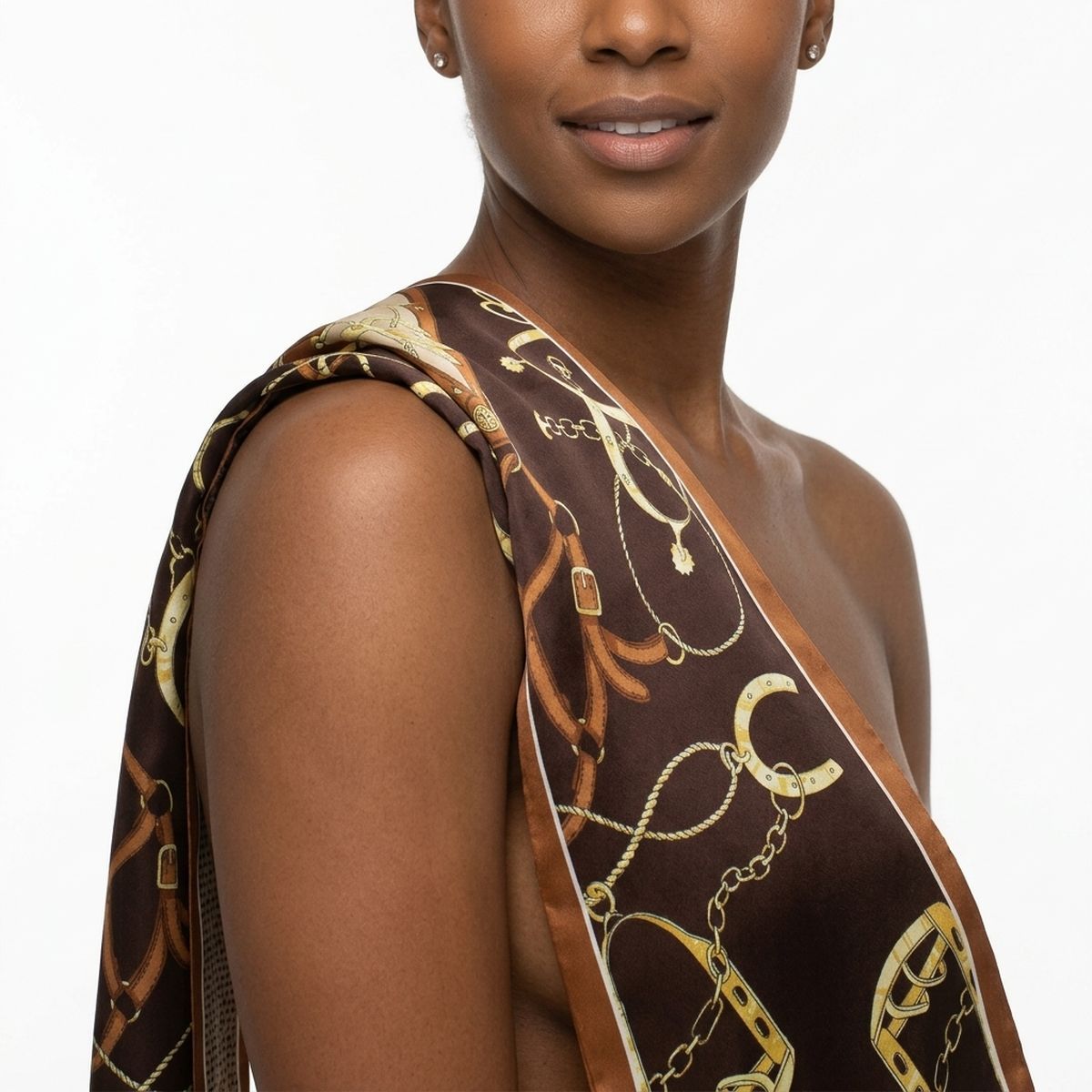 Brown Equestrian Chain Silky Skinny Scarf