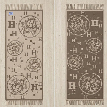 Faux Cashmere Brown Beige Motif Rectangle Scarf