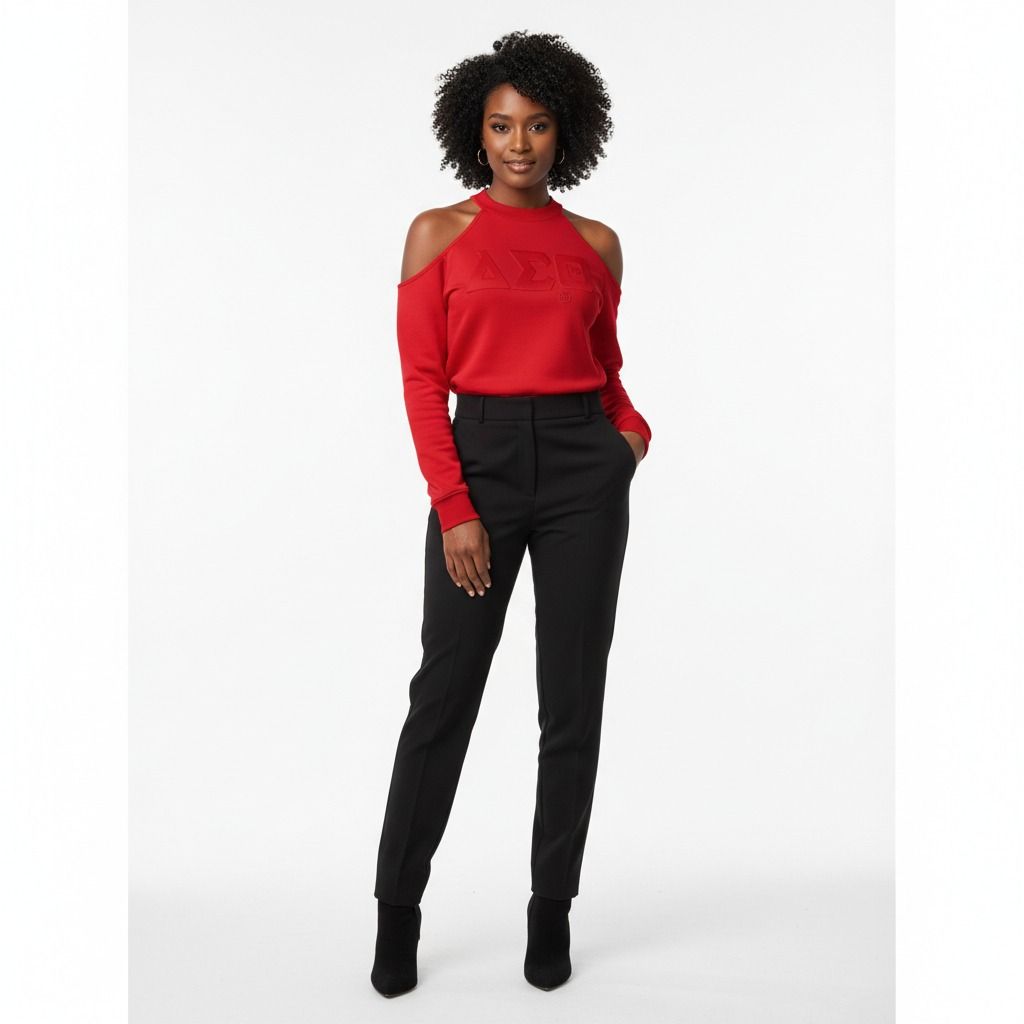 DST Greek Merch L Red Cold Shoulder Sweatshirt