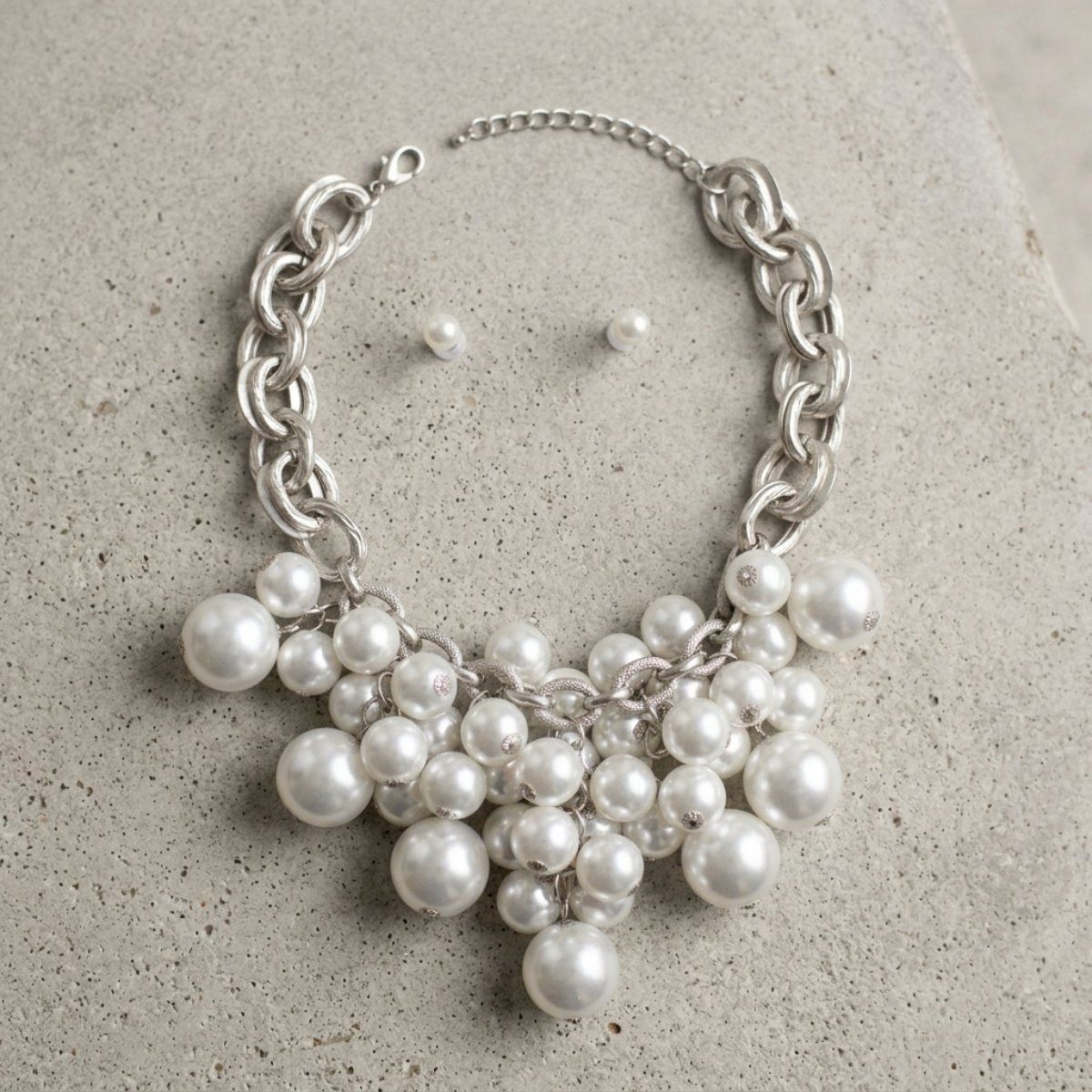 White Pearl Cluster Opulent Chunky Bib Necklace